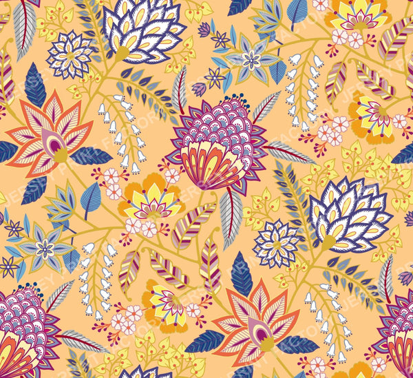Modern Contemporary Chintz Floral Amber