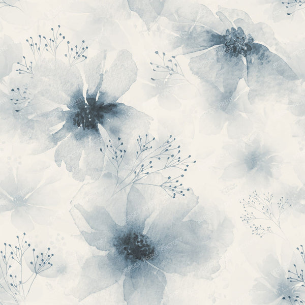 Vintage Blue Watercolor Floral Seamless Pattern