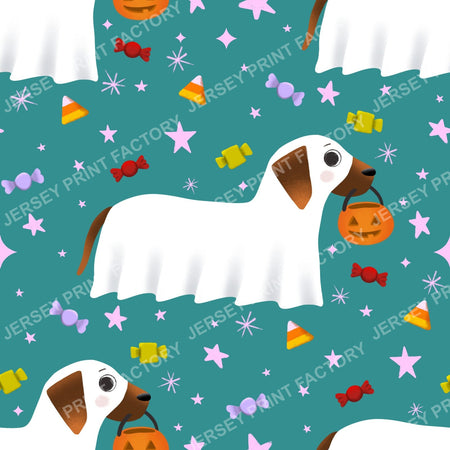Trick Or Treat Dachshund Dog Halloweenie – Candy Toss On Bright Teal