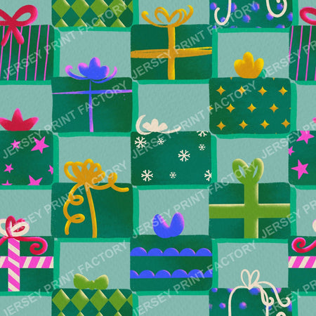 Christmas Gifts Checkerboard on Muted Purple — Sage Green