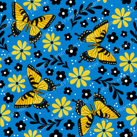 Yellow Tiger Swallowtail Butterfly Floral in Blue