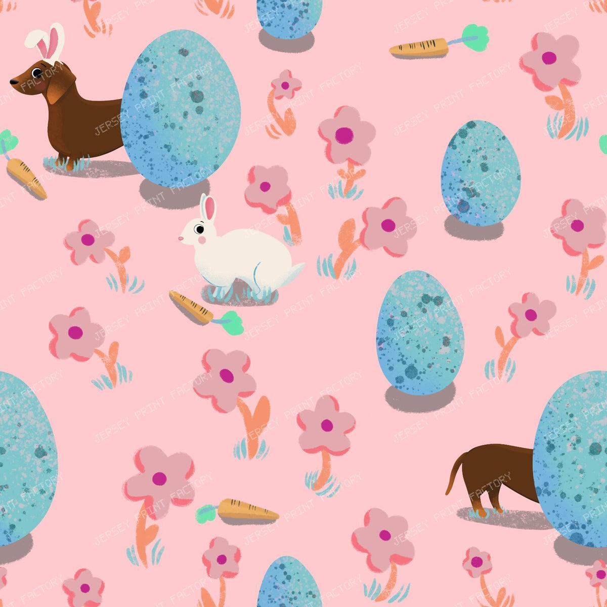 Easter egg hunt, sausage dog and bunny rabbit - purple — Pastel pink