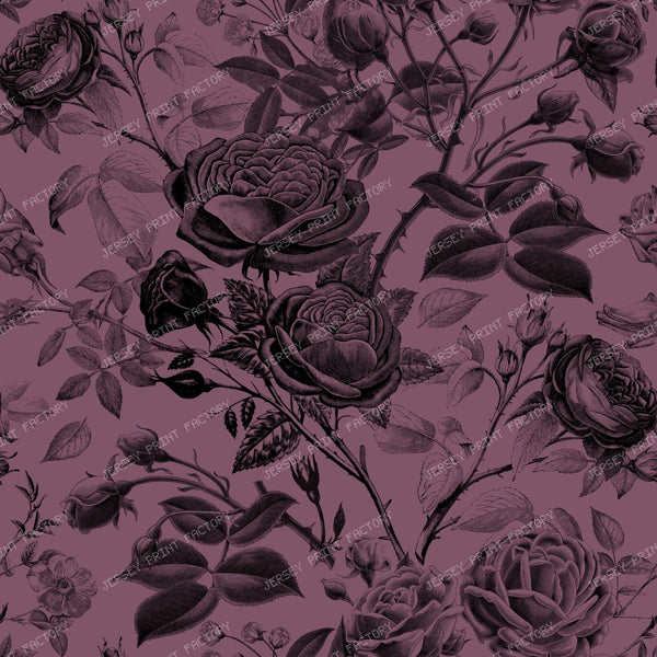 Climbing Roses Floral Botanical Monochromatic Pattern on Mauve