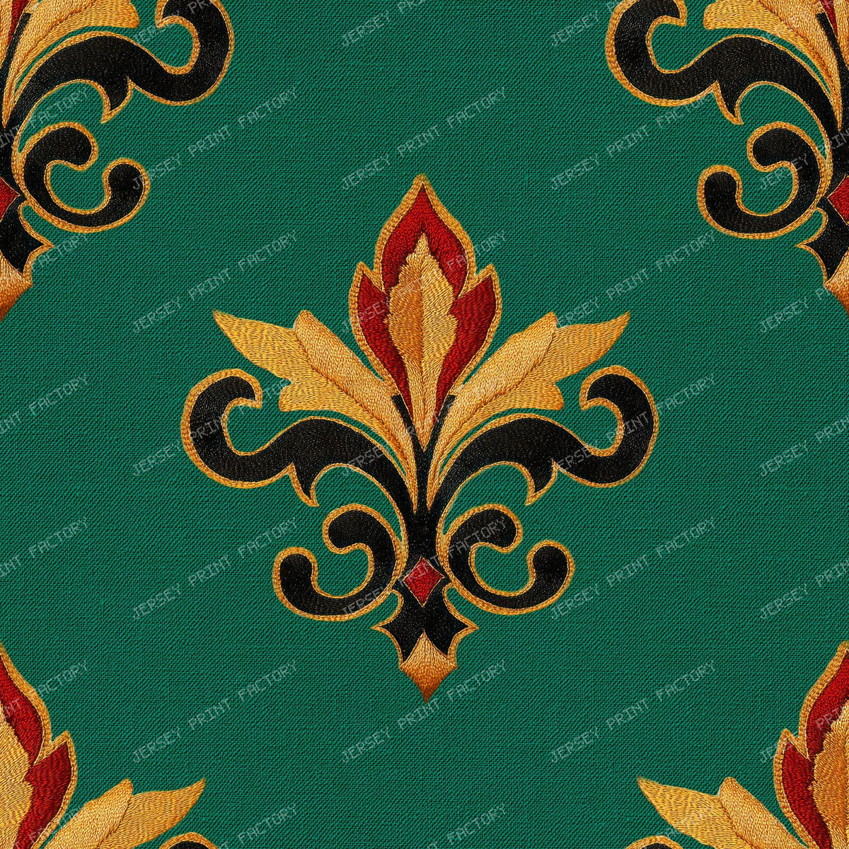 Vintage Fleur de Lis with French Heraldic Scrollwork and Medieval Elegance - Sand — Teal