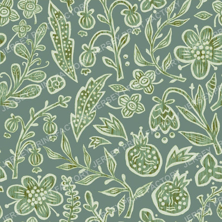 Boho Folk Floral Pattern. Scandinavian Botanical Bohemian pattern. Green