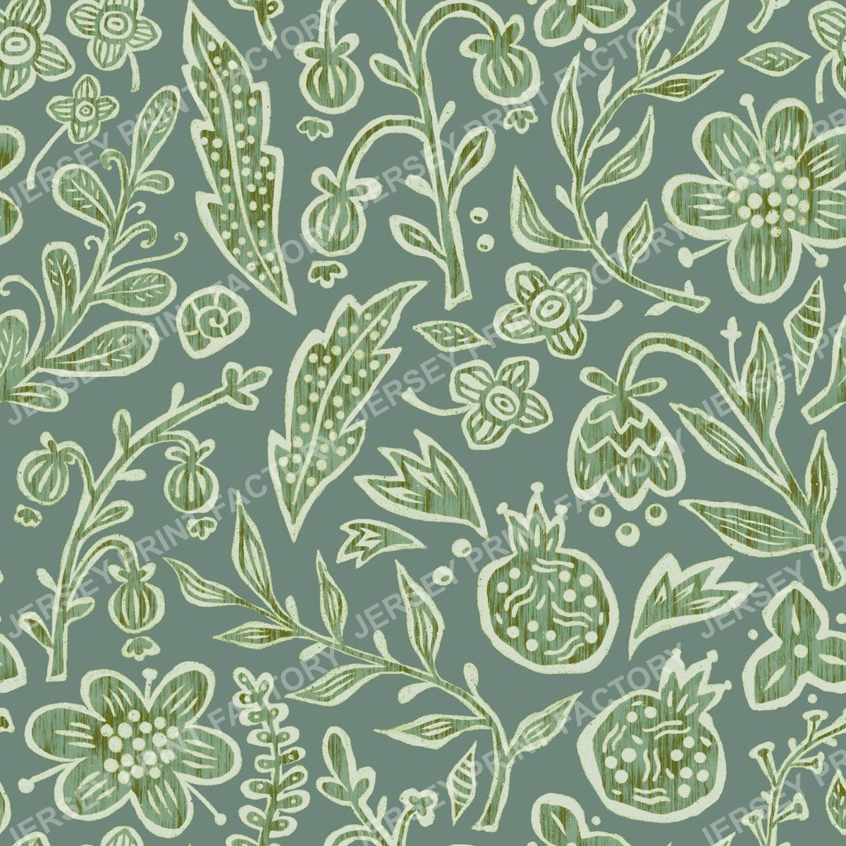 Boho Folk Floral Pattern. Scandinavian Botanical Bohemian pattern. Green