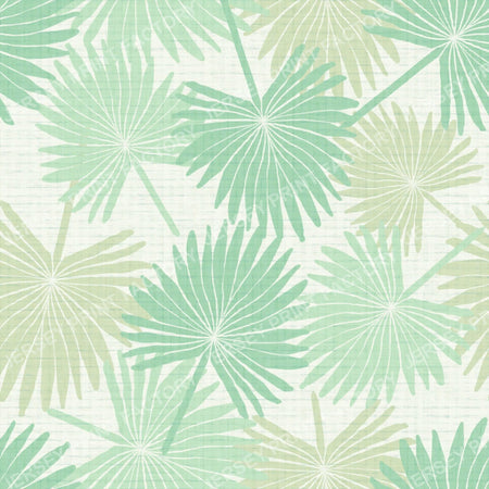 Retro tropical fan palm leaves faux grasscloth pastel green