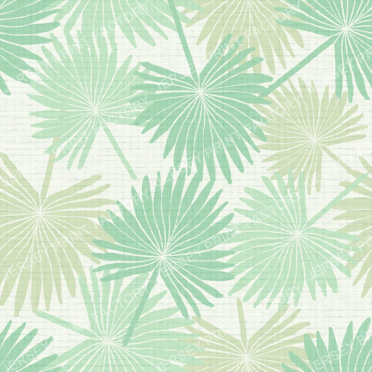 Retro tropical fan palm leaves faux grasscloth pastel green