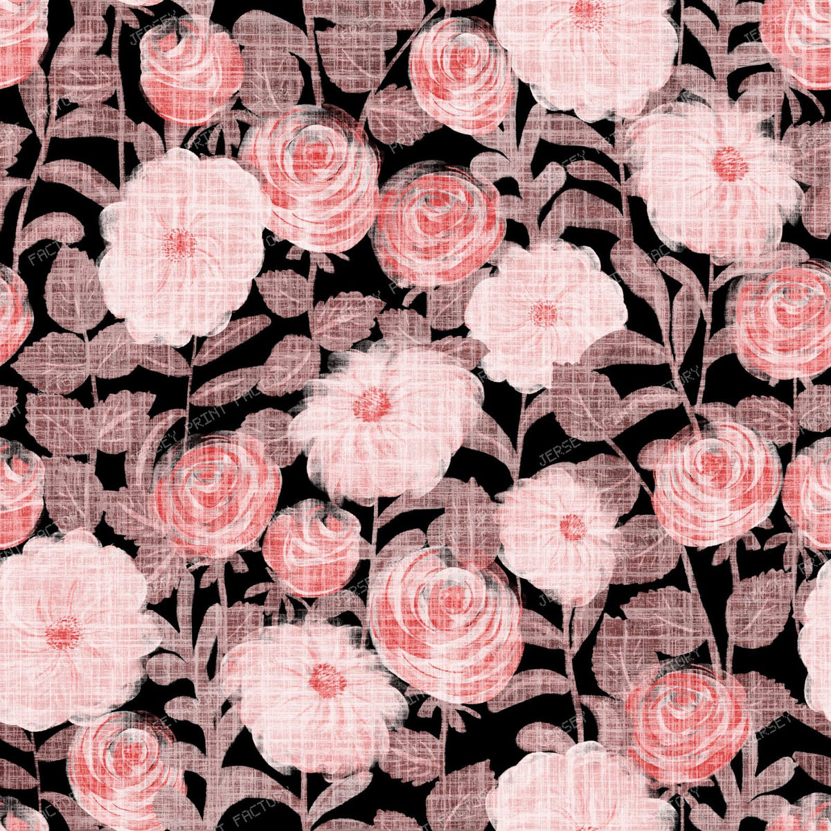 Blush Pink Coral Rose Floral on Black