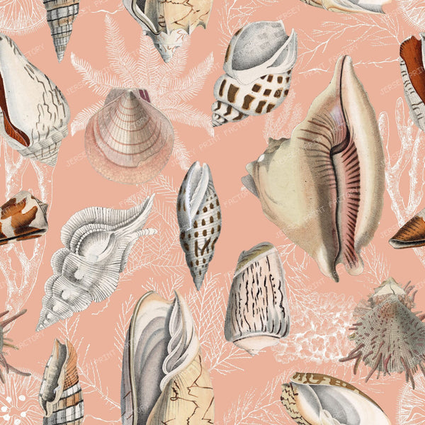 Seashells Collection Vintage Chic Cottagecore Coastal Pattern on Cream — Pantone Whipped Peach