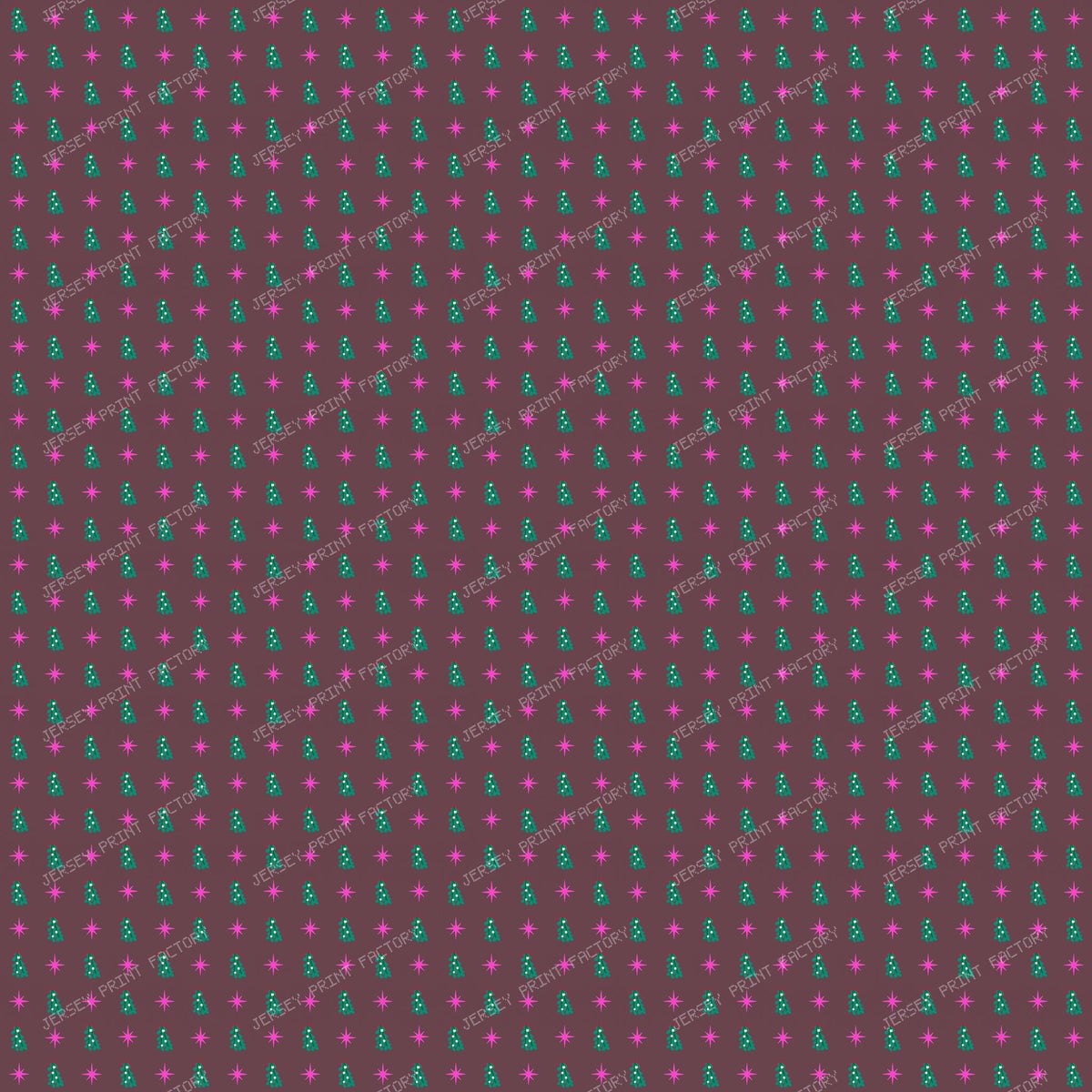 Whimsical Winter Mistletoe and Pink Stars on Muted red