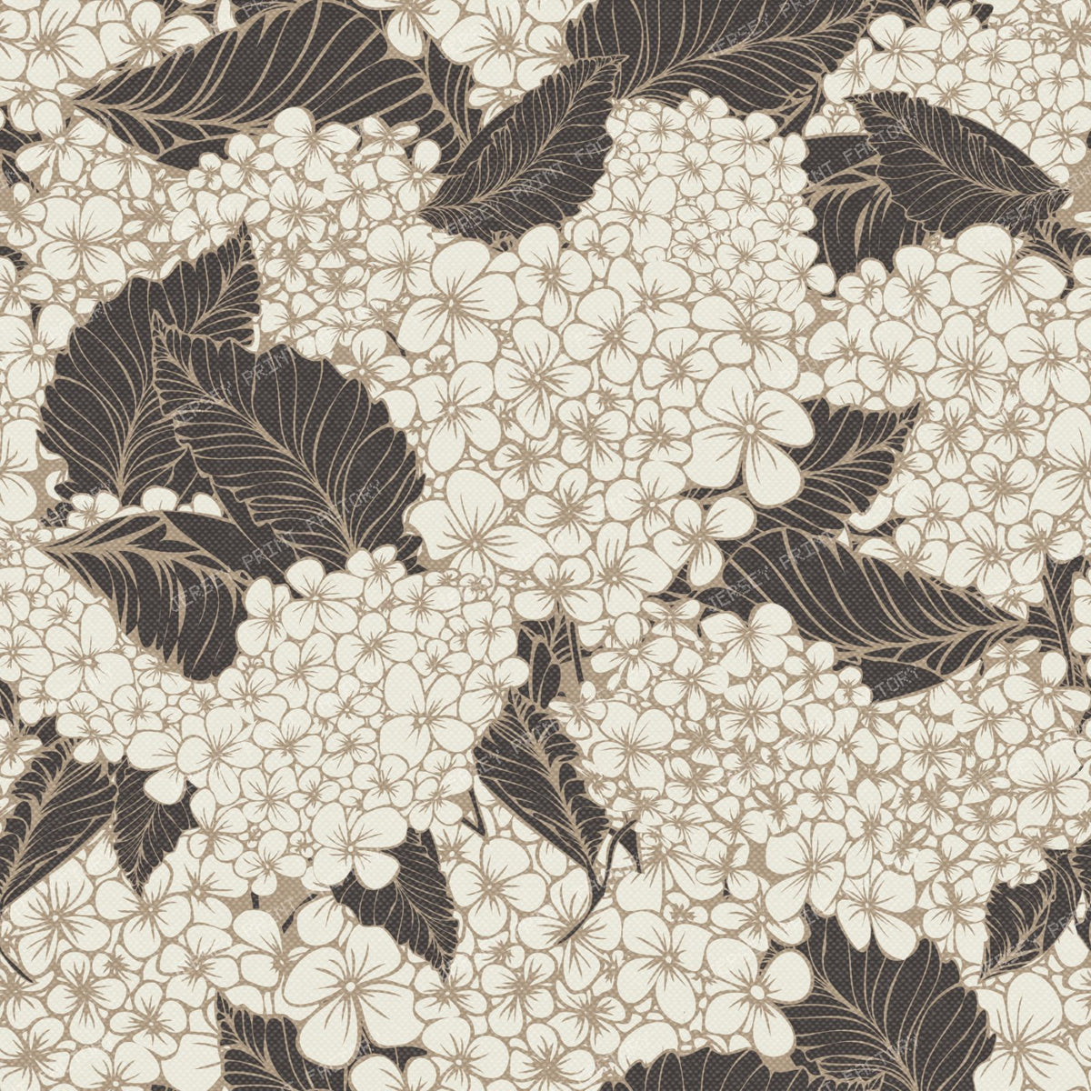 Botanical Hydrangea Garden Bloom — Cream & Brown
