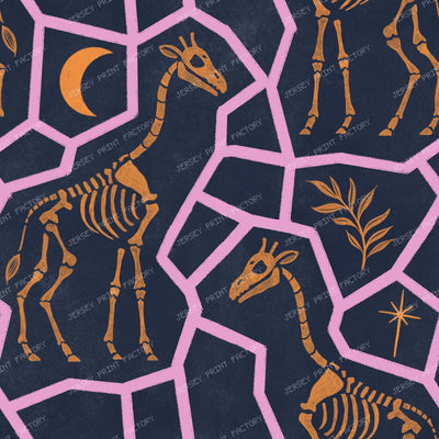 Monochrome, Giraffe Skeleton Animal Print Dark Fossils With Moon And Star — Orange and Pastel Pink