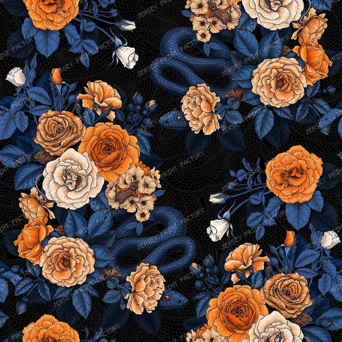 Hidden in the roses — in blue and orange