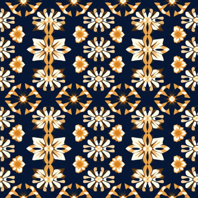 Navy Gold Ethnic Floral Seamless Pattern