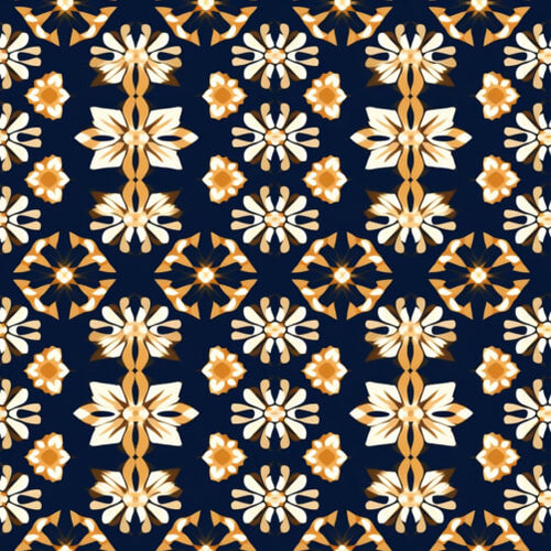 Navy Gold Ethnic Floral Seamless Pattern
