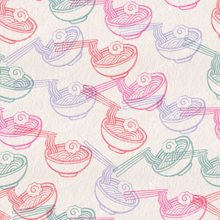 Ramen Noodles with Chopsticks - Pink, Purple, Teal