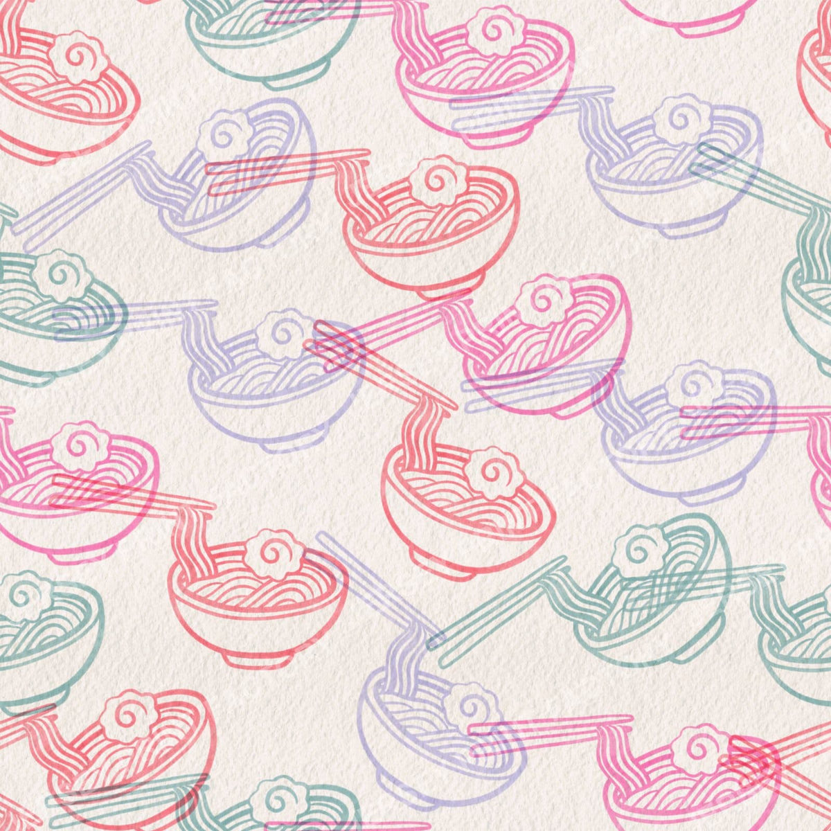 Ramen Noodles with Chopsticks - Pink, Purple, Teal