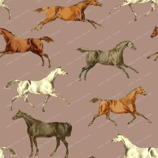 Wild Horses Vintage Chic Cottagecore Toile Pattern on  Redend Point Brown