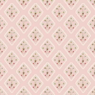 Pink Floral & Strawberry Fruits and Leaves