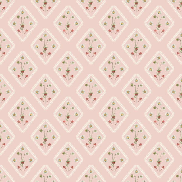 Pink Floral & Strawberry Fruits and Leaves