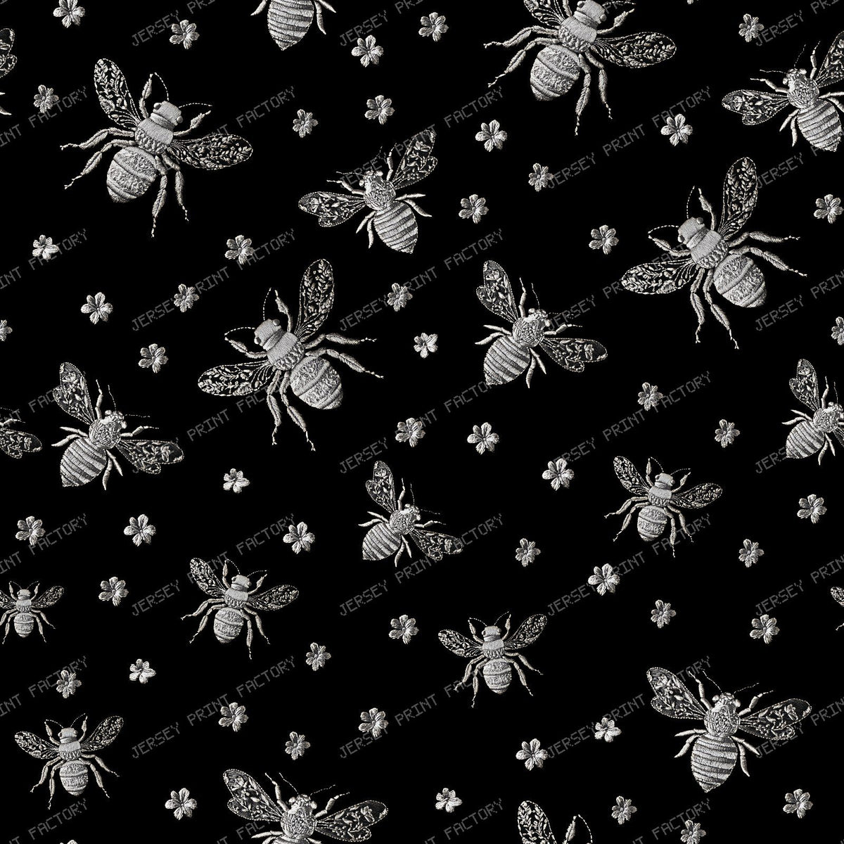 Vintage Golden Honey Bees and Tiny Flowers on Black with Victorian Charm- Gold — Silver