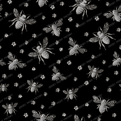 Vintage Golden Honey Bees and Tiny Flowers on Black with Victorian Charm- Gold — Silver
