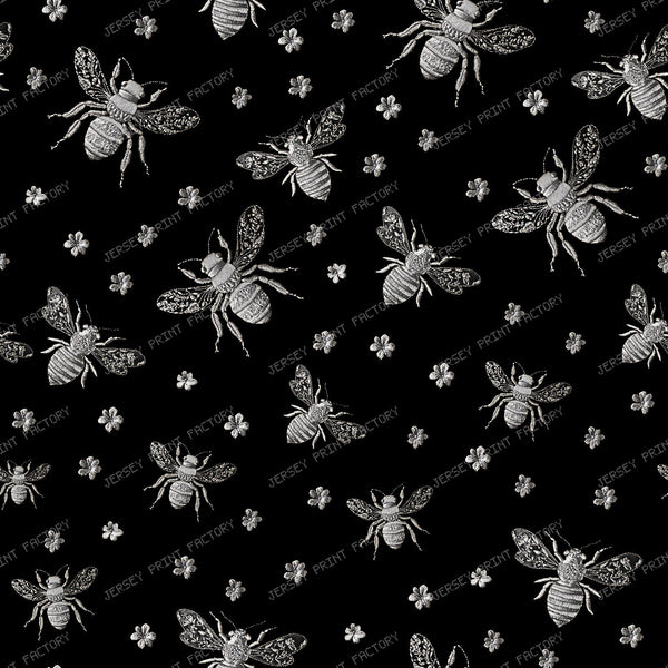 Vintage Golden Honey Bees and Tiny Flowers on Black with Victorian Charm- Gold — Silver