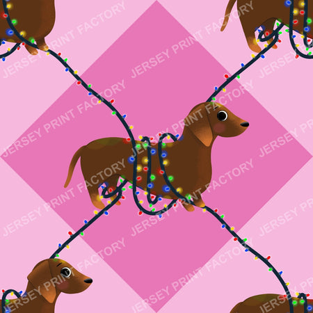 Sausage Dog in String Lights - Winter Weiner Festive Diamonds on Pinks