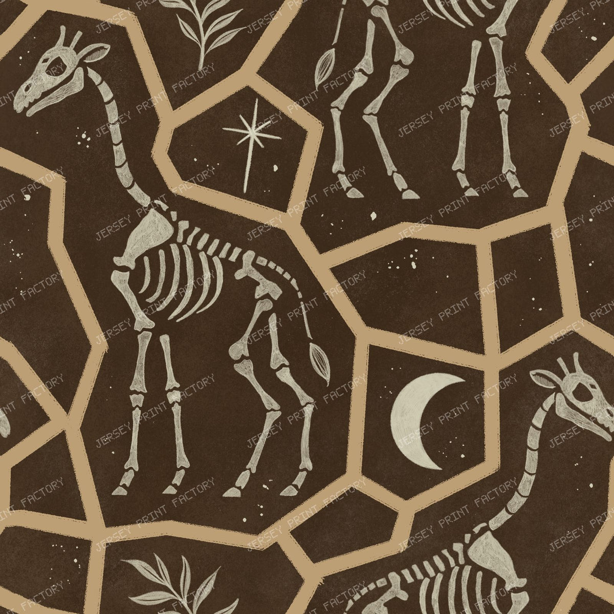 Giraffe Skeleton Animal Print - Dark Fossil Animal Print with Moon and Star monochrome — Brown Fossil