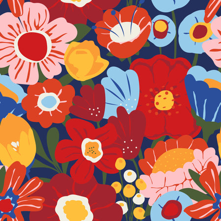 Funky Floral in Mediterranean Multi and Navy Blue