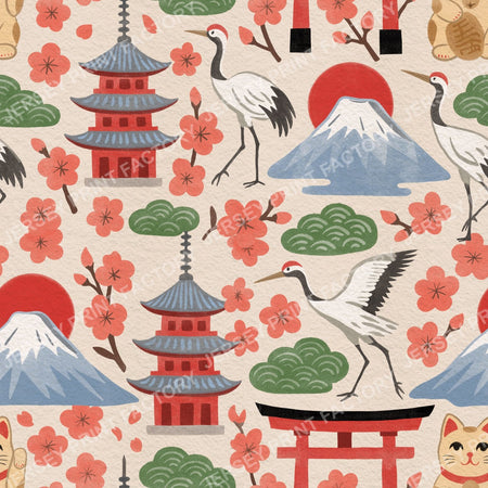 Springtime Japan in Traditional Colours on Cream