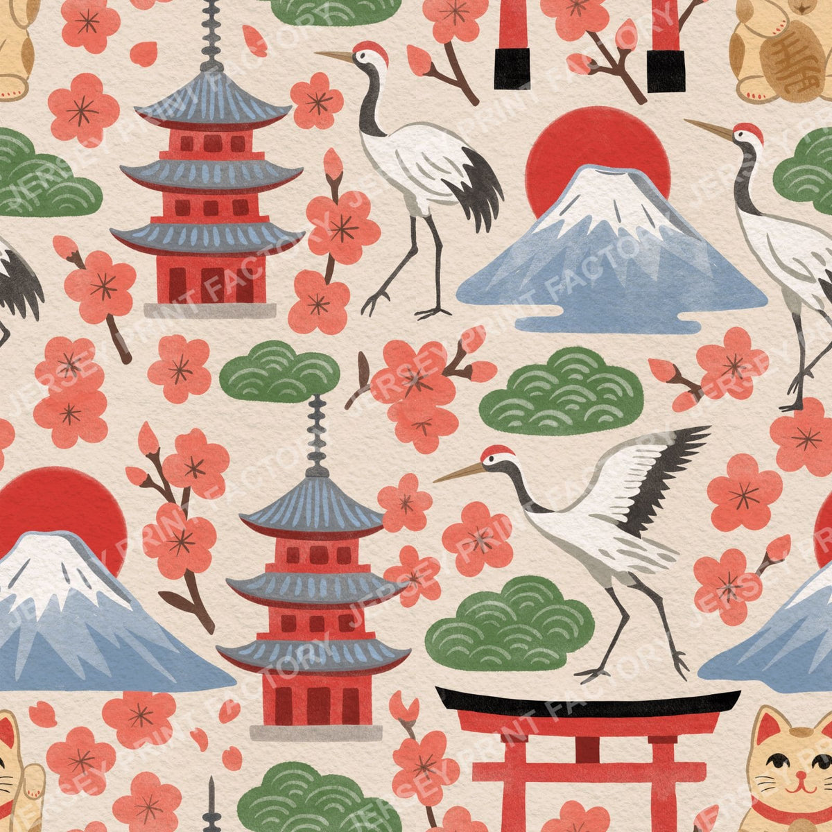 Springtime Japan in Traditional Colours on Cream