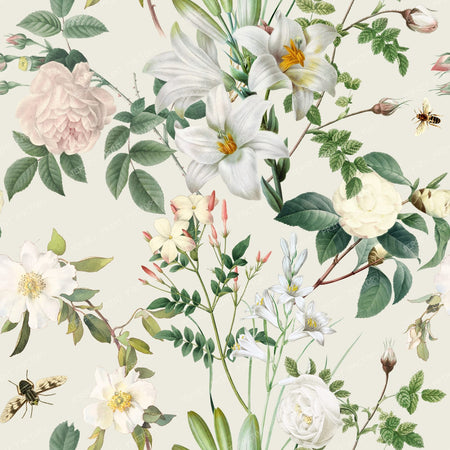 White Flowers Grandmillennial Floral Botanical Pattern