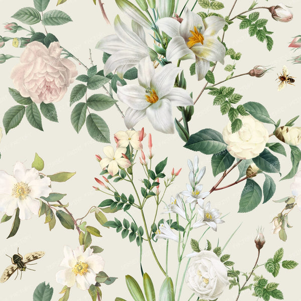 White Flowers Grandmillennial Floral Botanical Pattern