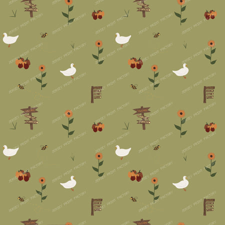 Farm Market Ducks Pumpkins Bees Fall Toss/ Old Harvest Lane olive green