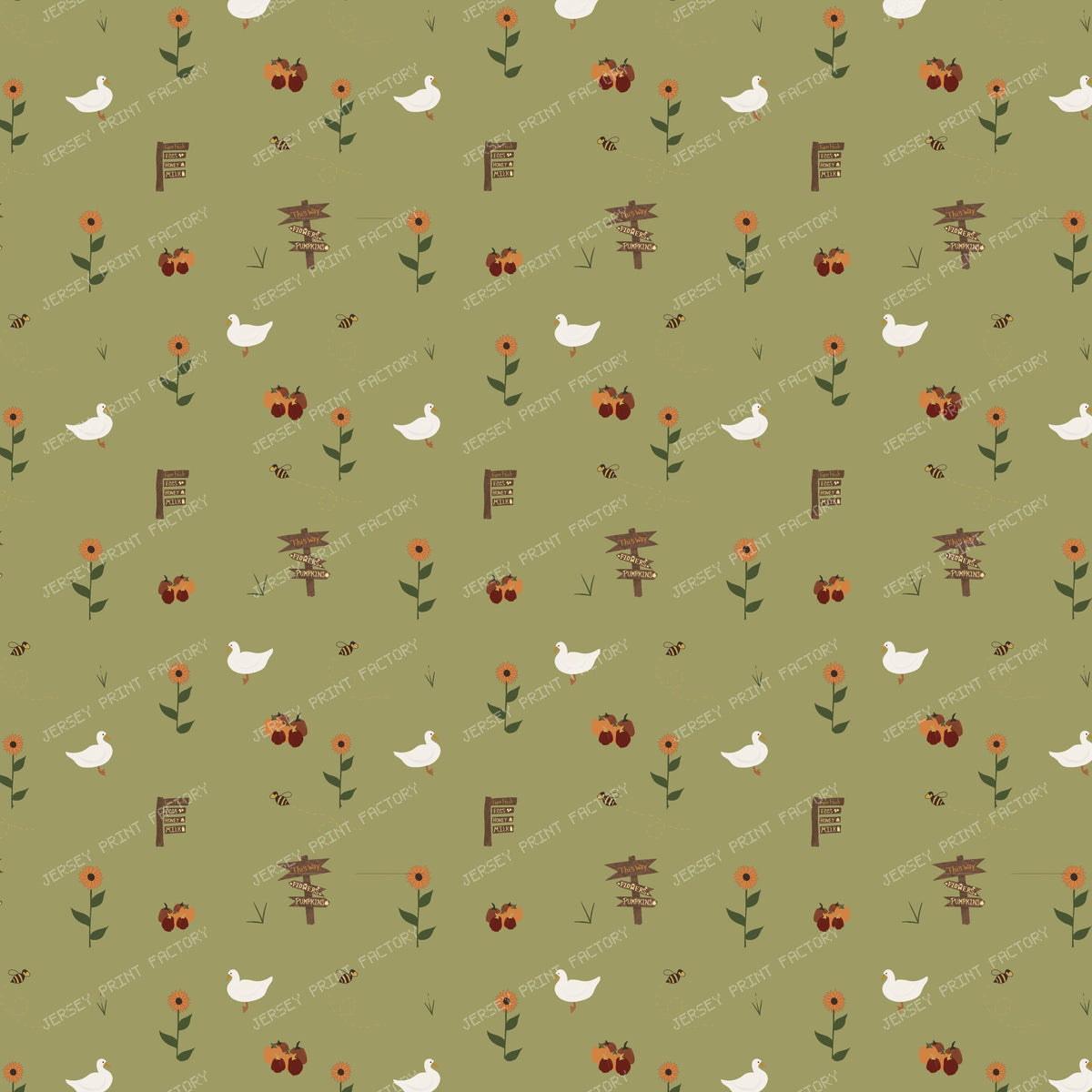 Farm Market Ducks Pumpkins Bees Fall Toss/ Old Harvest Lane olive green