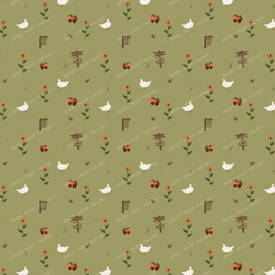 Farm Market Ducks Pumpkins Bees Fall Toss/ Old Harvest Lane olive green