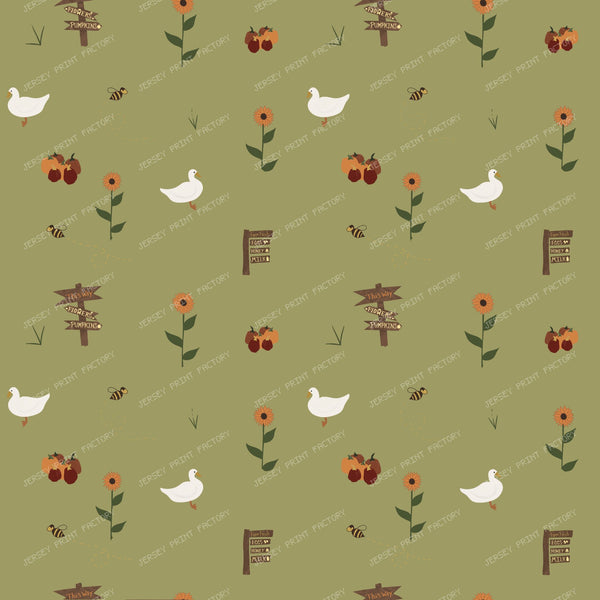 Farm Market Ducks Pumpkins Bees Fall Toss/ Old Harvest Lane olive green