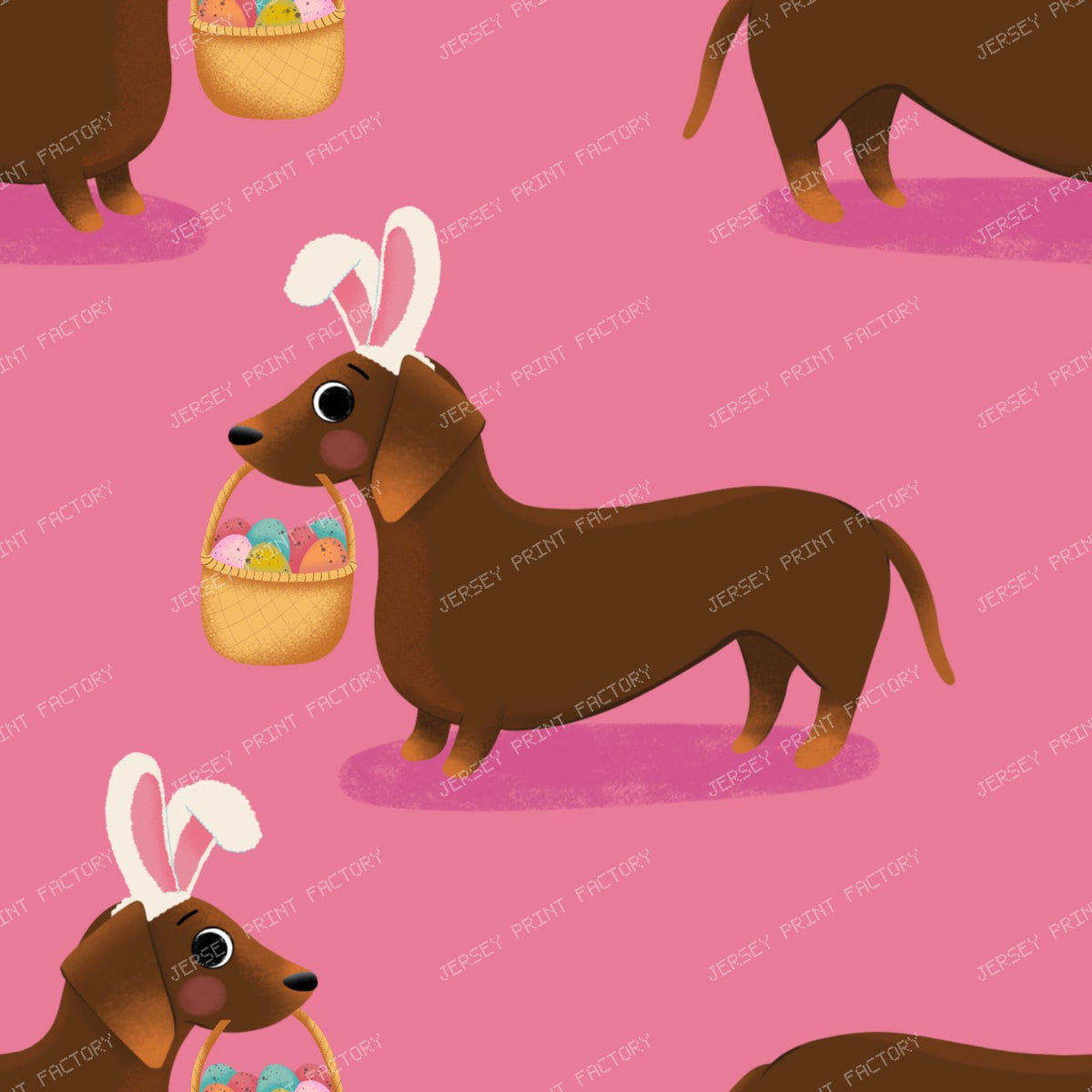 Easter Sausage dog bunny, dachshund with easter basket - Purple — Pink