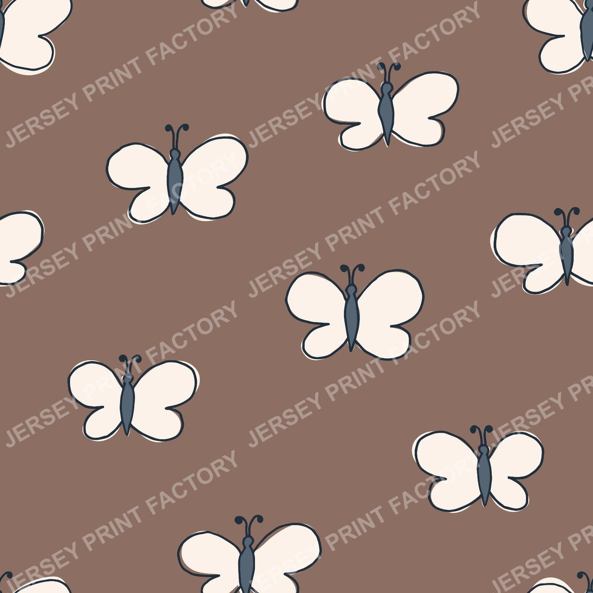 Retro Folk Art Butterflies Cocoa Brown