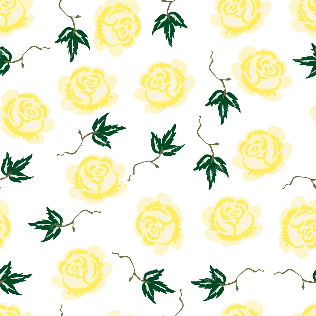 Blue Roses, Blue Flowers, Floral Pattern, Leaves, Boho — Yellow 1