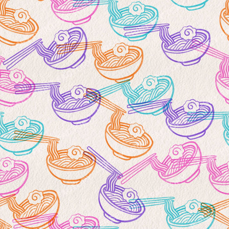 Ramen Noodles with Chopsticks - Bright purple, orange, blue