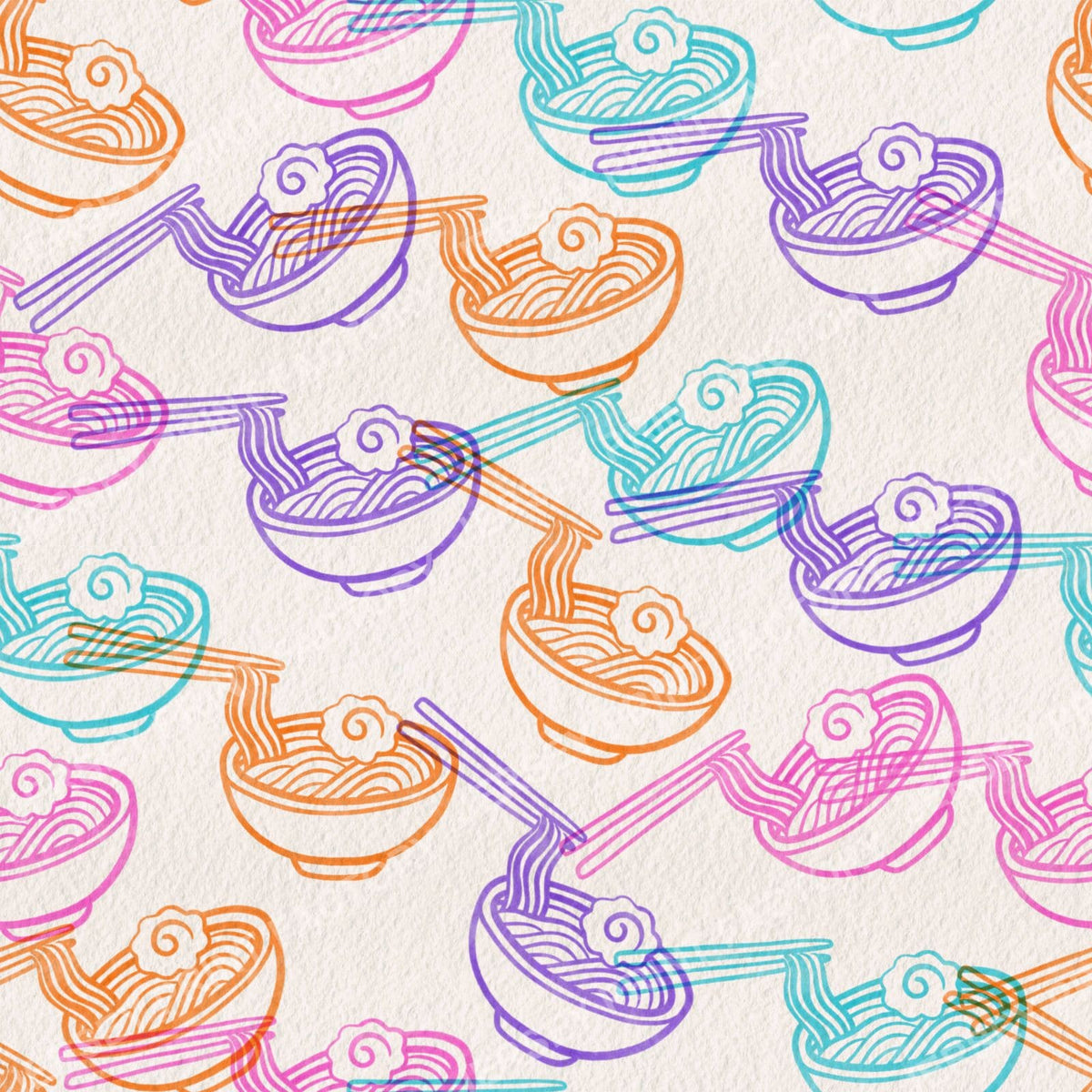 Ramen Noodles with Chopsticks - Bright purple, orange, blue