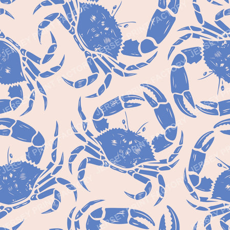 Coastal Crab Pattern. Nautical Beach Seamless Design. Blue