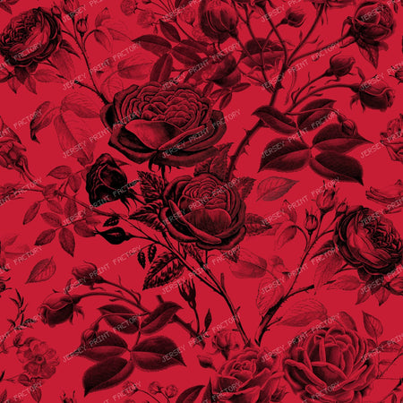 Climbing Black Roses Floral Botanical Monochromatic Pattern on Crimson — Cherry Tomato