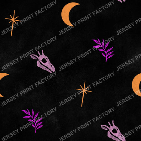 Halloween Animal Print, Pink and Orange Giraffe Skull - with Moon and Stars