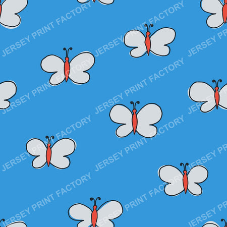 Retro Folk Art Butterflies Electric Blue