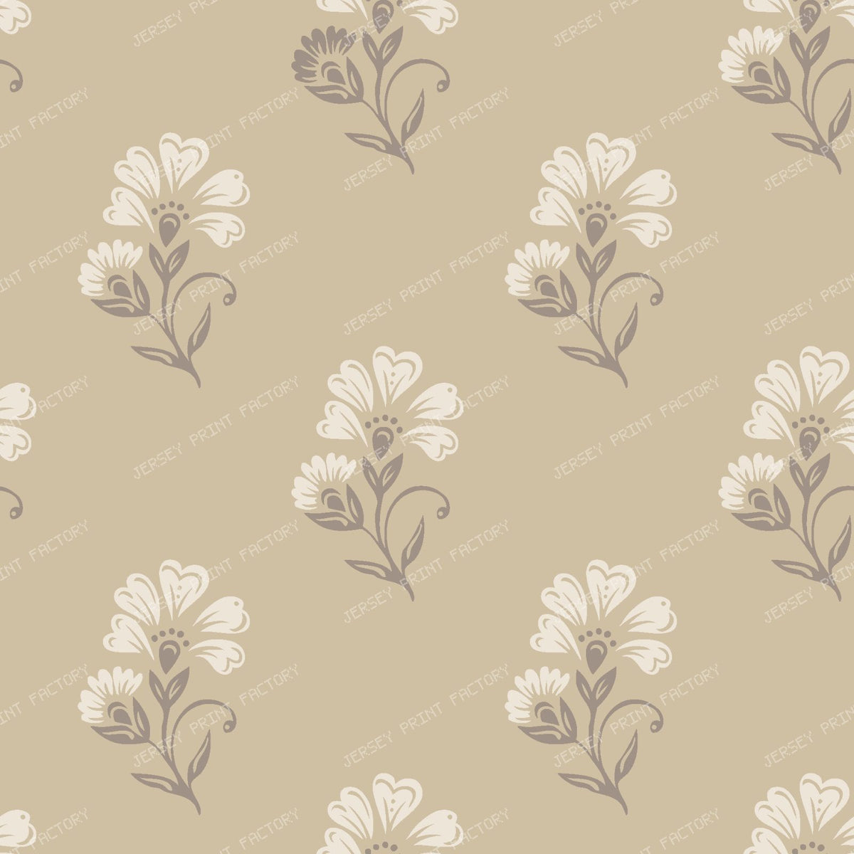 Beatrice   3 Colour Block Print Floral   Deep Beige