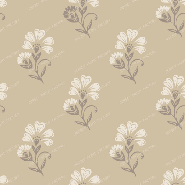 Beatrice   3 Colour Block Print Floral   Deep Beige